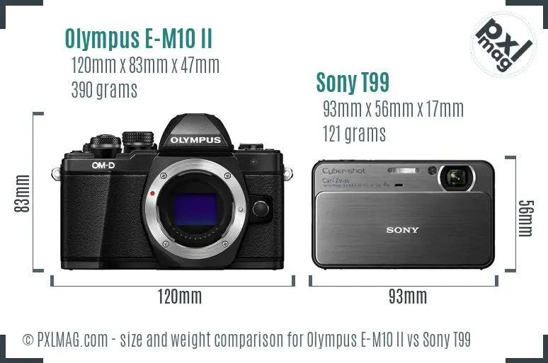Olympus E-M10 II vs Sony T99 size comparison Olympus E-M10 II vs Sony T99 size comparison
