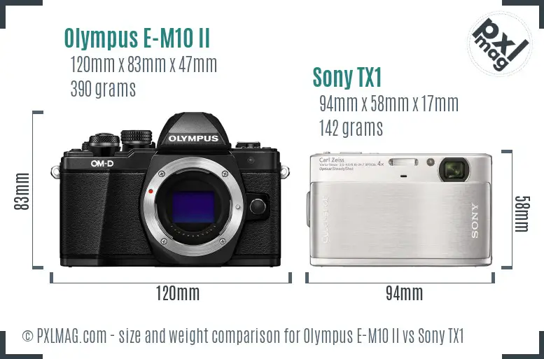 Olympus E-M10 II vs Sony TX1 size comparison