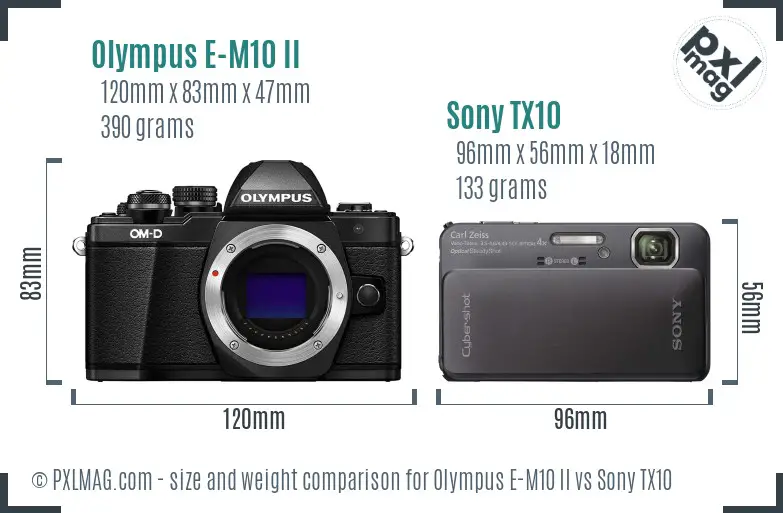 Olympus E-M10 II vs Sony TX10 size comparison