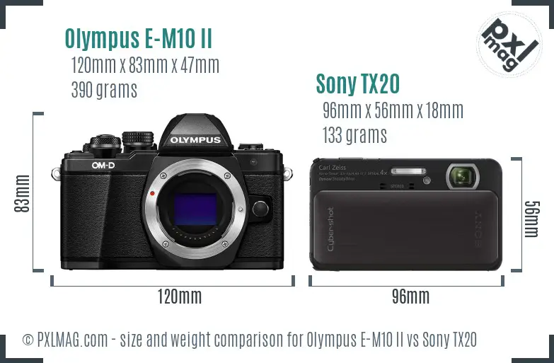 Olympus E-M10 II vs Sony TX20 size comparison