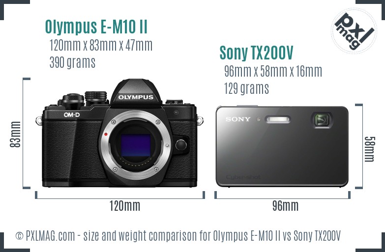 Olympus E-M10 II vs Sony TX200V size comparison Olympus E-M10 II vs Sony TX200V size comparison