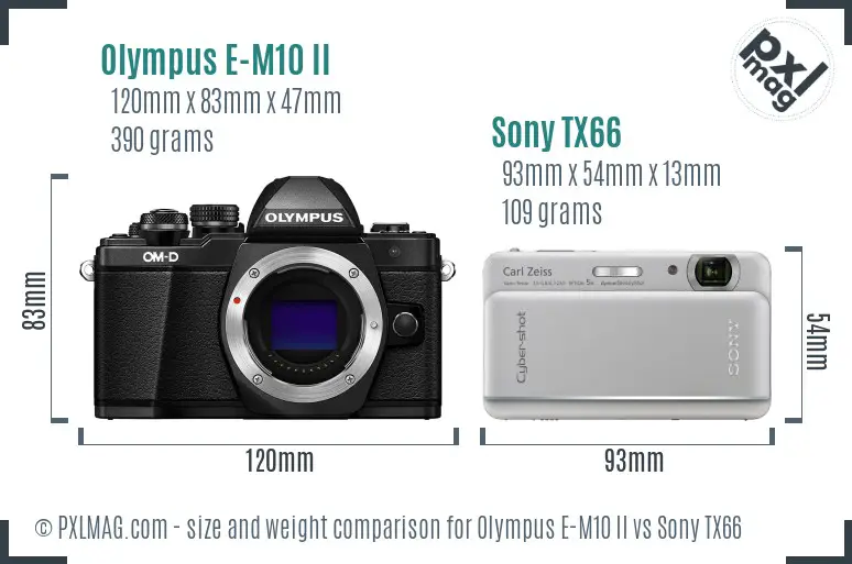 Olympus E-M10 II vs Sony TX66 size comparison Olympus E-M10 II vs Sony TX66 size comparison