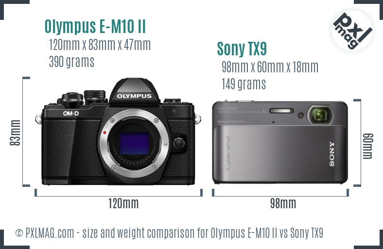 Olympus E-M10 II vs Sony TX9 size comparison Olympus E-M10 II vs Sony TX9 size comparison