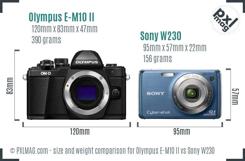 Olympus E-M10 II vs Sony W230 size comparison