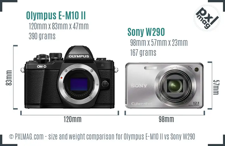 Olympus E-M10 II vs Sony W290 size comparison