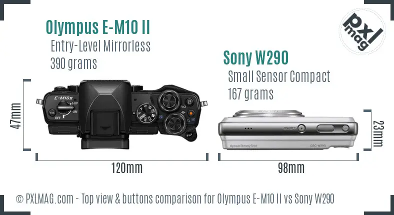 Olympus E-M10 II vs Sony W290 top view buttons comparison