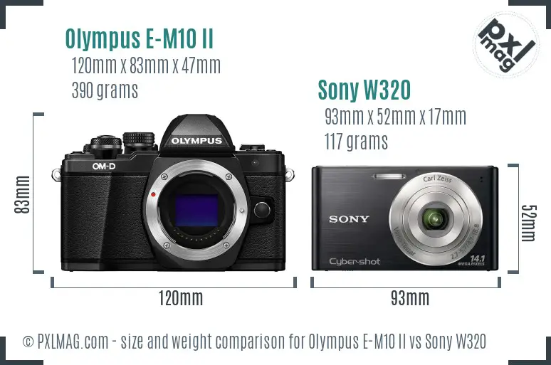 Olympus E-M10 II vs Sony W320 size comparison