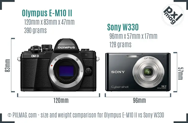 Olympus E-M10 II vs Sony W330 size comparison Olympus E-M10 II vs Sony W330 size comparison