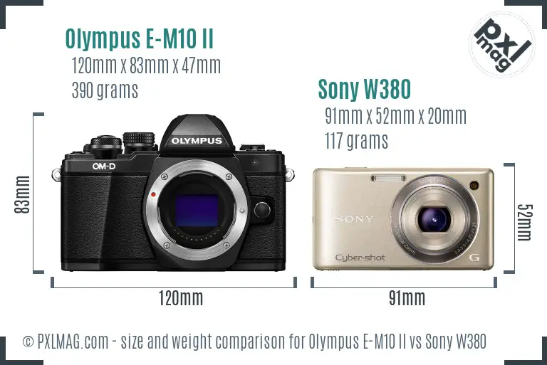 Olympus E-M10 II vs Sony W380 size comparison