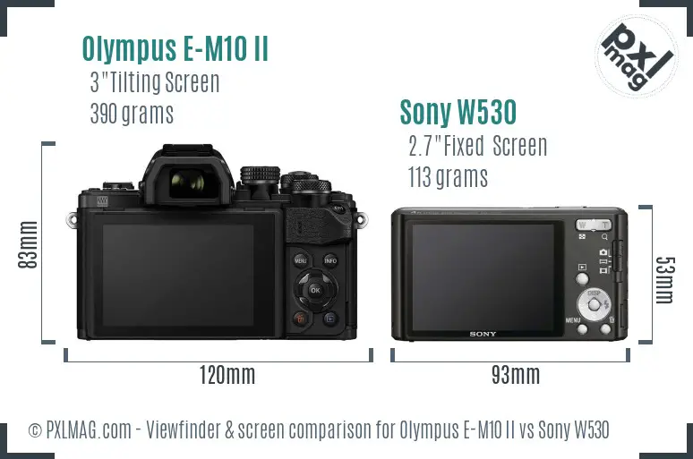 Olympus E-M10 II vs Sony W530 Screen and Viewfinder comparison