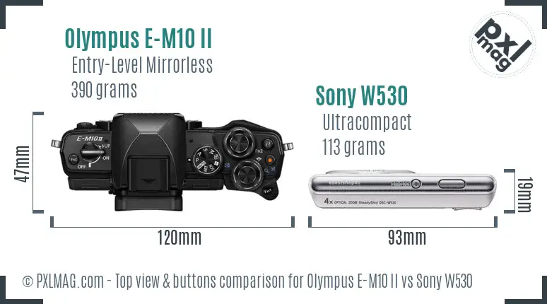 Olympus E-M10 II vs Sony W530 top view buttons comparison