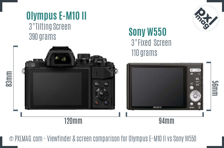 Olympus E-M10 II vs Sony W550 Screen and Viewfinder comparison