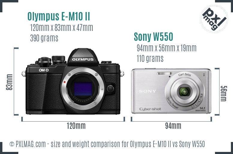 Olympus E-M10 II vs Sony W550 size comparison