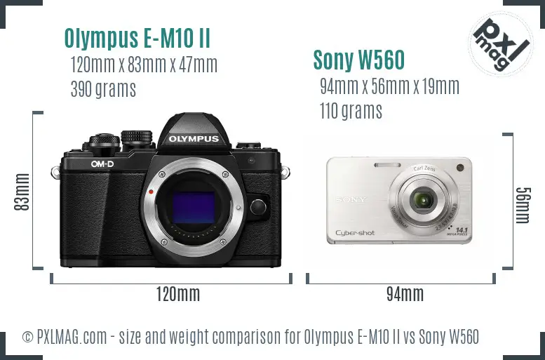 Olympus E-M10 II vs Sony W560 size comparison