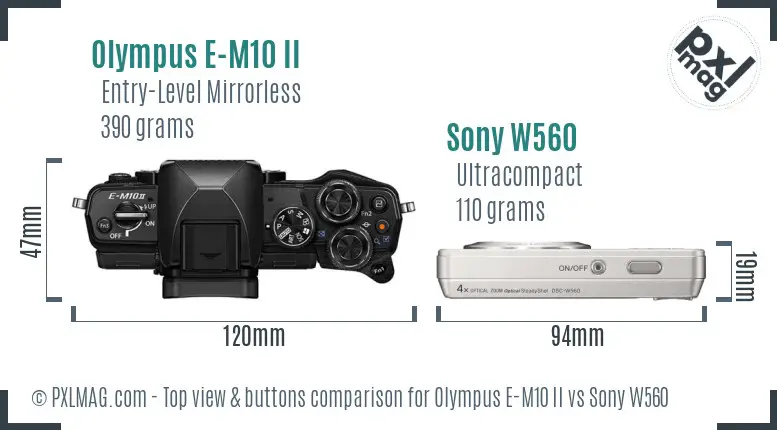 Olympus E-M10 II vs Sony W560 top view buttons comparison