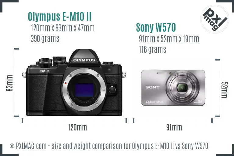 Olympus E-M10 II vs Sony W570 size comparison