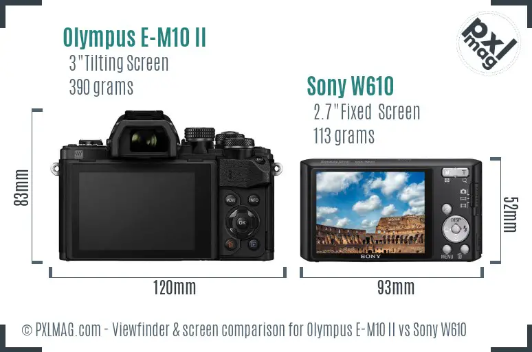 Olympus E-M10 II vs Sony W610 Screen and Viewfinder comparison