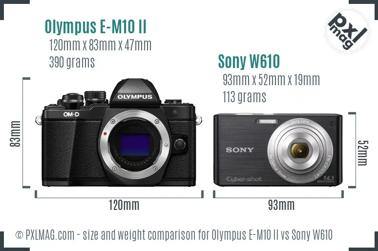 Olympus E-M10 II vs Sony W610 size comparison