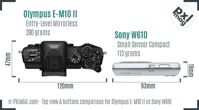 Olympus E-M10 II vs Sony W610 top view buttons comparison