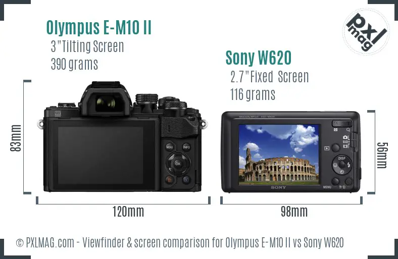 Olympus E-M10 II vs Sony W620 Screen and Viewfinder comparison