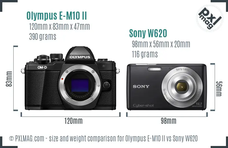 Olympus E-M10 II vs Sony W620 size comparison