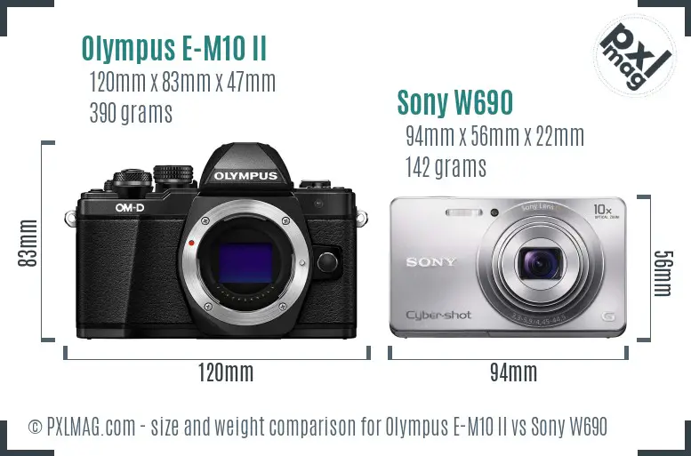 Olympus E-M10 II vs Sony W690 size comparison