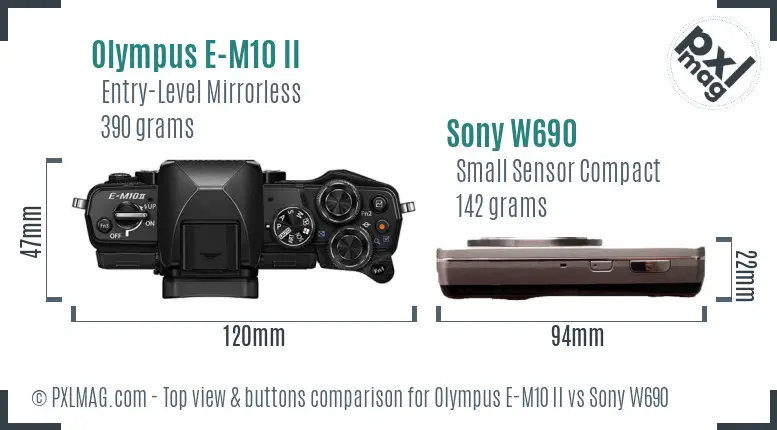 Olympus E-M10 II vs Sony W690 top view buttons comparison