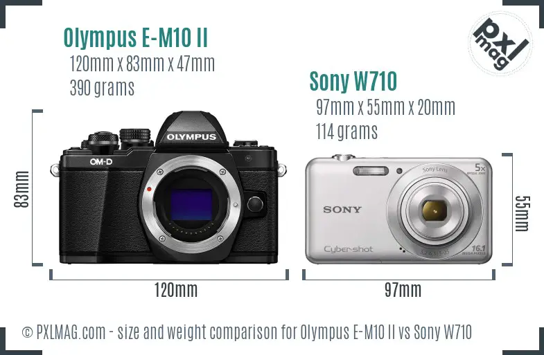 Olympus E-M10 II vs Sony W710 size comparison