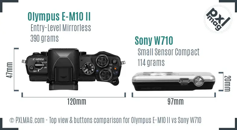 Olympus E-M10 II vs Sony W710 top view buttons comparison