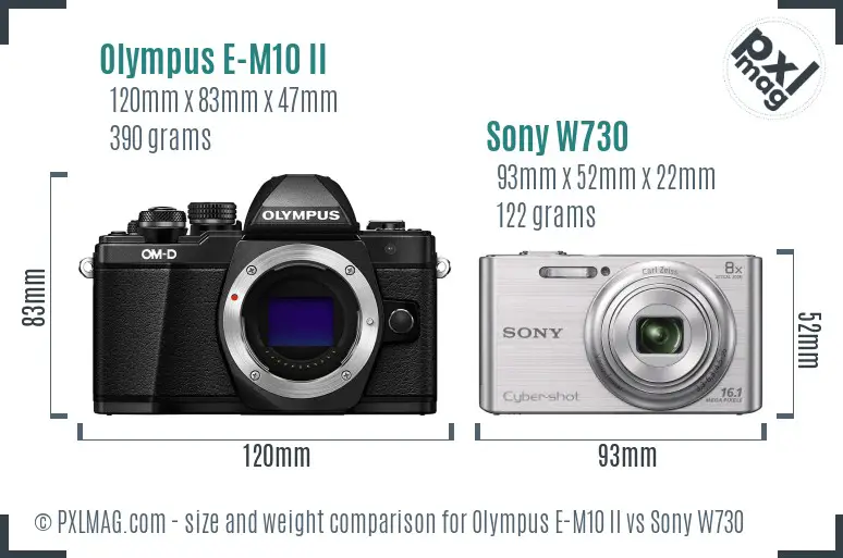 Olympus E-M10 II vs Sony W730 size comparison