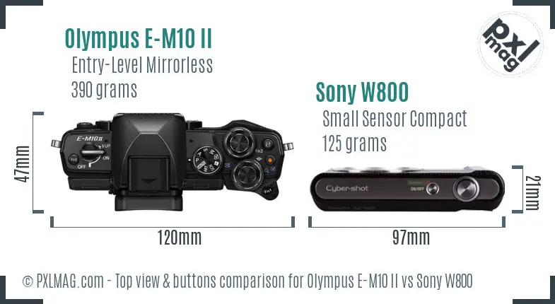 Olympus E-M10 II vs Sony W800 top view buttons comparison
