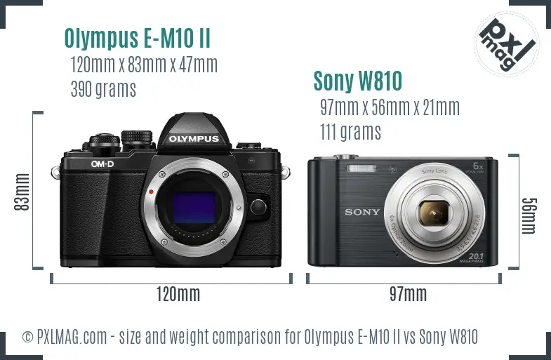 Olympus E-M10 II vs Sony W810 size comparison