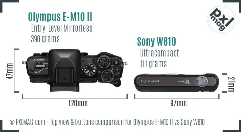 Olympus E-M10 II vs Sony W810 top view buttons comparison
