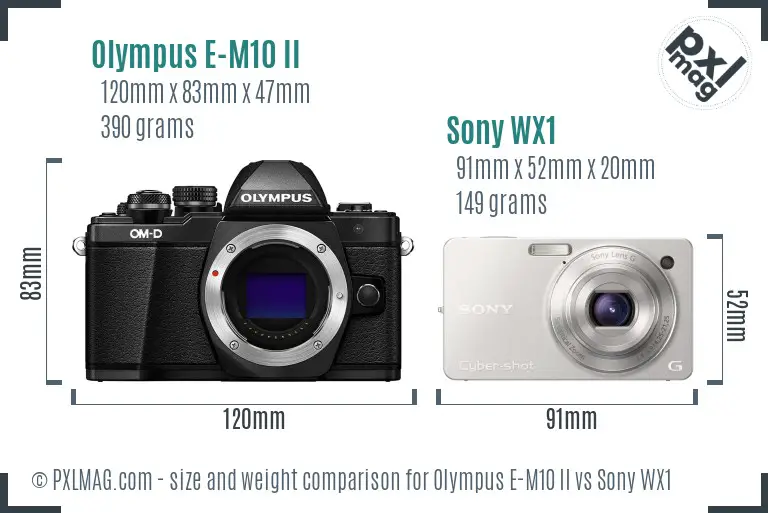 Olympus E-M10 II vs Sony WX1 size comparison