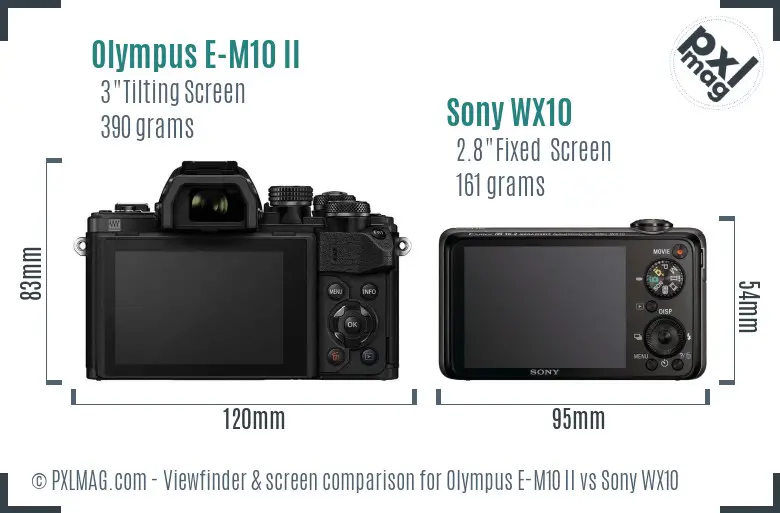 Olympus E-M10 II vs Sony WX10 Screen and Viewfinder comparison