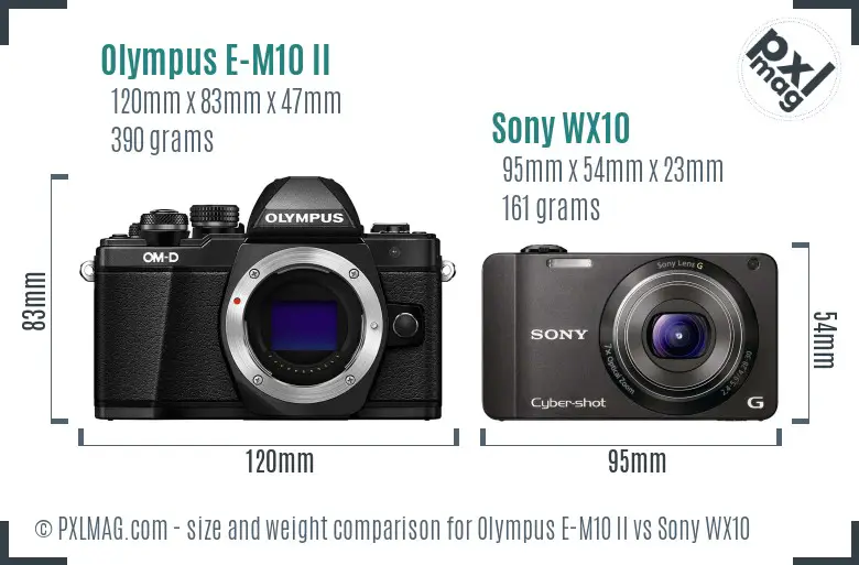 Olympus E-M10 II vs Sony WX10 size comparison