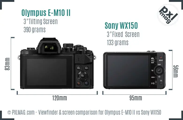 Olympus E-M10 II vs Sony WX150 Screen and Viewfinder comparison