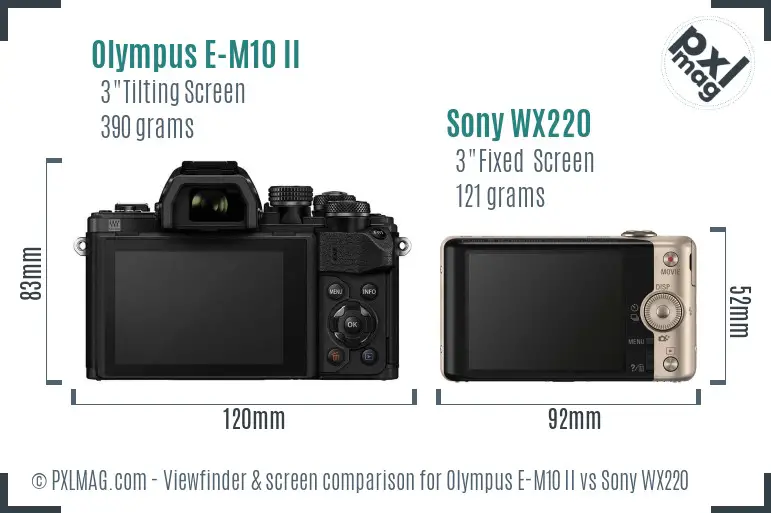 Olympus E-M10 II vs Sony WX220 Screen and Viewfinder comparison