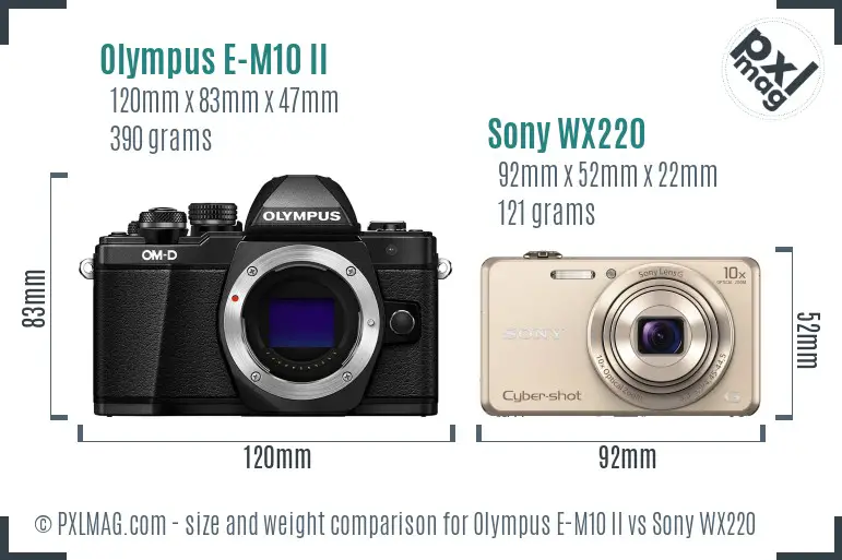 Olympus E-M10 II vs Sony WX220 size comparison