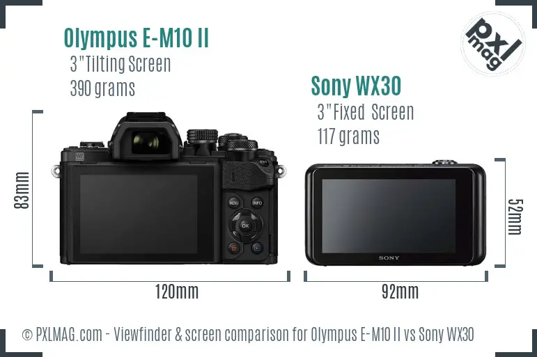 Olympus E-M10 II vs Sony WX30 Screen and Viewfinder comparison