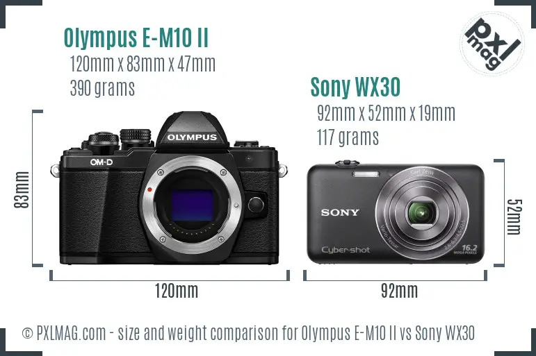 Olympus E-M10 II vs Sony WX30 size comparison