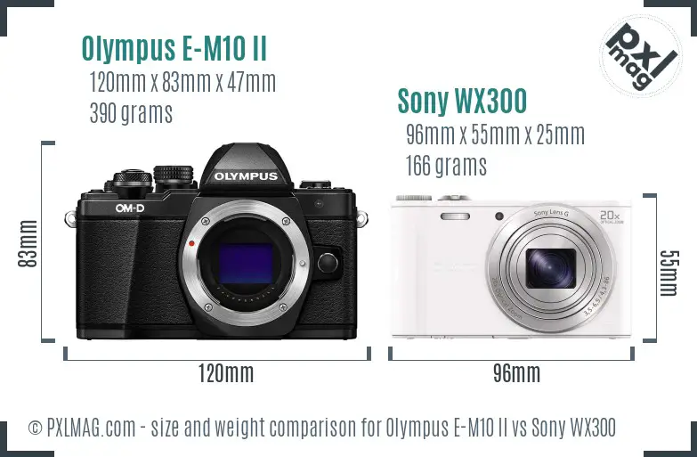 Olympus E-M10 II vs Sony WX300 size comparison