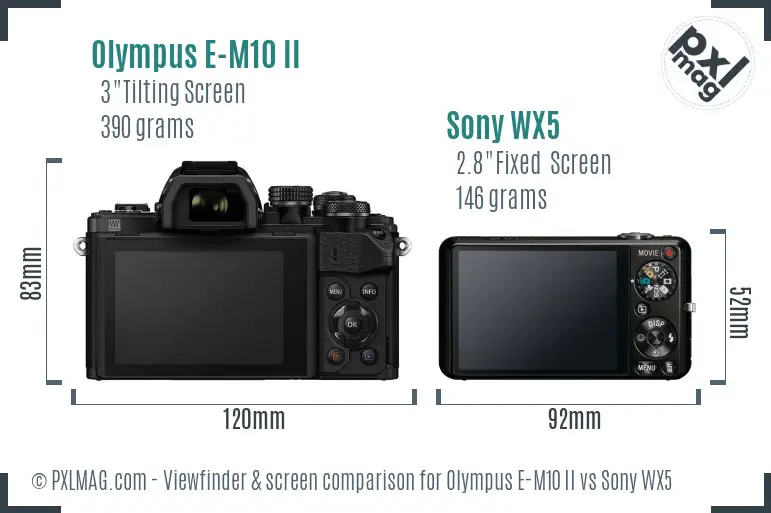 Olympus E-M10 II vs Sony WX5 Screen and Viewfinder comparison