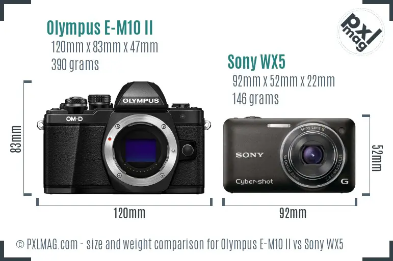 Olympus E-M10 II vs Sony WX5 size comparison