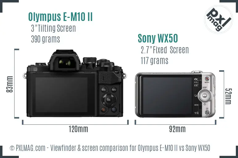 Olympus E-M10 II vs Sony WX50 Screen and Viewfinder comparison