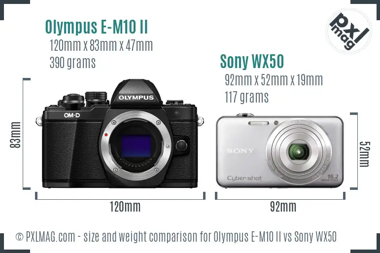 Olympus E-M10 II vs Sony WX50 size comparison