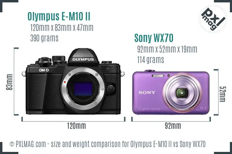 Olympus E-M10 II vs Sony WX70 size comparison