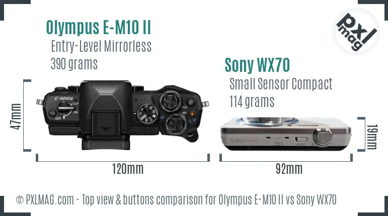 Olympus E-M10 II vs Sony WX70 top view buttons comparison