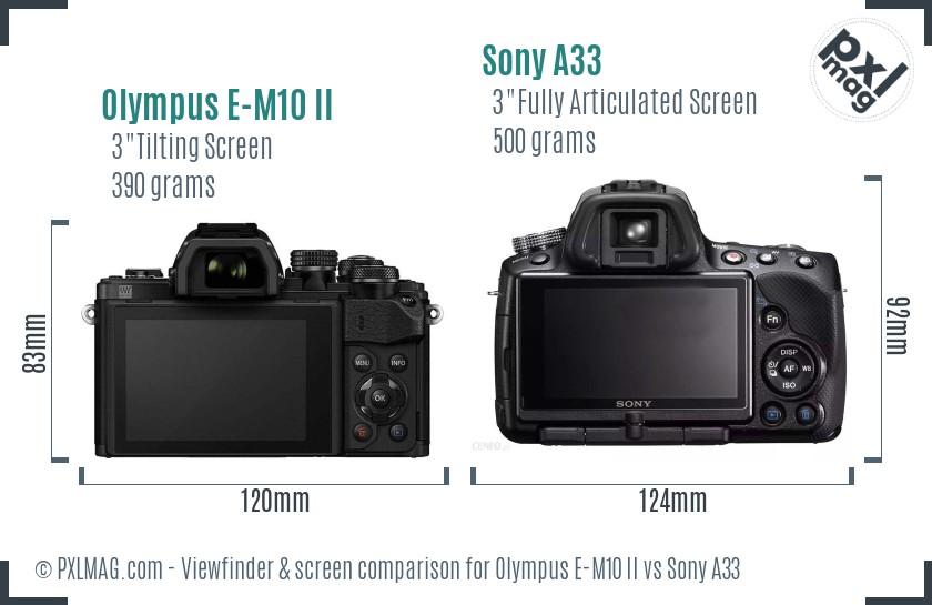 Olympus E-M10 II vs Sony A33 Screen and Viewfinder comparison