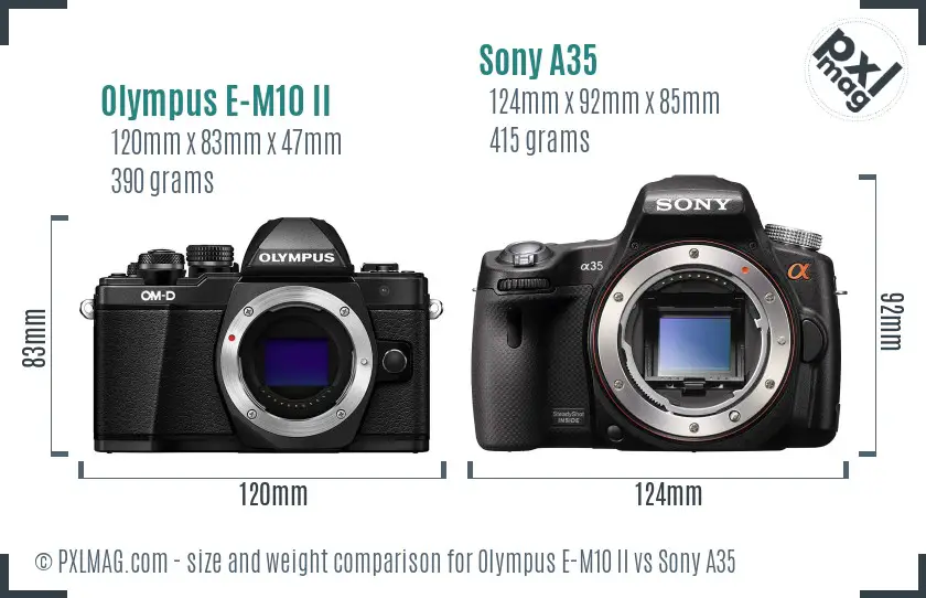 Olympus E-M10 II vs Sony A35 size comparison